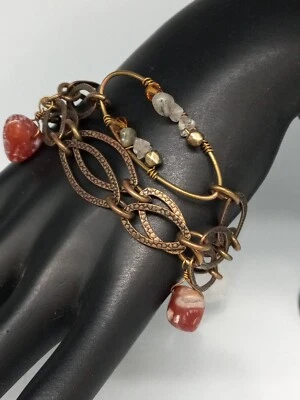 Pulsera Coldwater Creek Tono Bronce Envejecido 3 Hilos Piedra Natural  Foto 1 de 4
