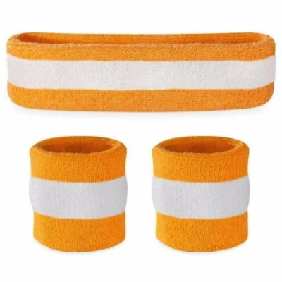Suddora Striped Sweatband Set - (1 Headband and 2 Wristbands) Cotton for Sports