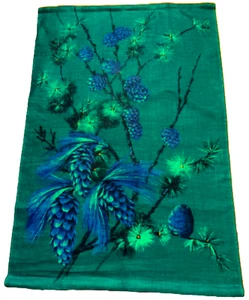 NOS Vintage Ulster Linen Tea Towel Wall Art PINECONES Green Blue EXC - Picture 1 of 6