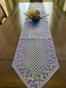 Table Runner Blue Tapestry Brocade 80 Inch Silk Formal Runner Royal Blue Gift - Foto 1 di 7