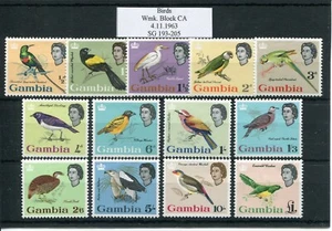 GAMBIA 1963 AVES A £1 SG193/205 MNH - Imagen 1 de 1