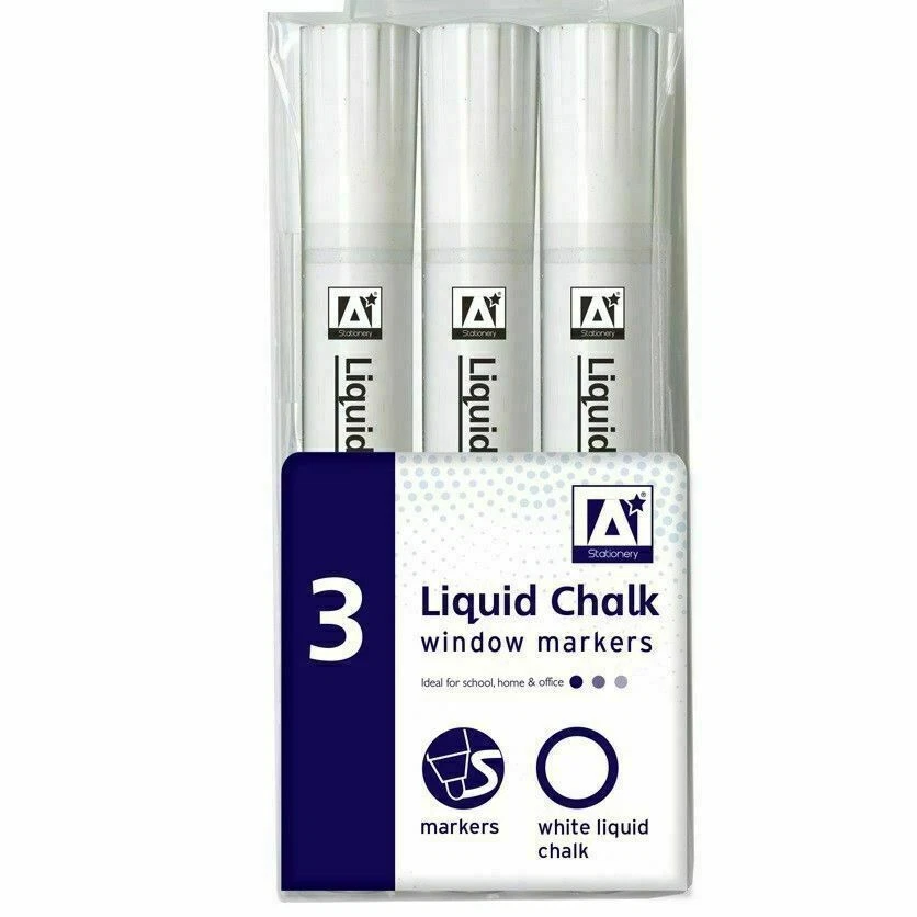 3 x White Liquid Chalk Pen Marker Glass Windows Chalkboard Black Board Mirror