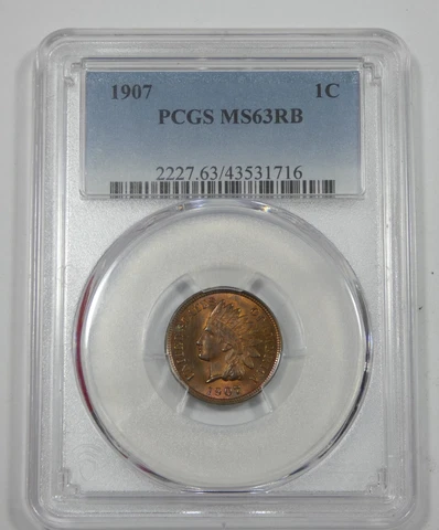 1907 Indian Head/Oak Wreath rev Cent CERTIFIED PCGS MS 63 RED BROWN Cover