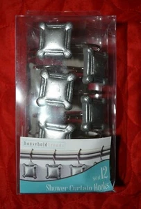 Shower Curtain Hooks Silver Squares - 12 Count - Household Trends  - Picture 1 of 5