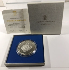 1975 Panama 20 Balboa. Proof coin with Cert and Box. 3.85oz pure Silver - Picture 1 of 6