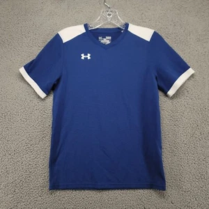 Under Armour Shirt Youth YLG Loose Fit Blue Heatgear Short Sleeve V Neck - Picture 1 of 7