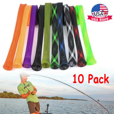 10 pacotes de capas de meia para vara de pesca malha trançada manga protetora ferramenta para peixe - Imagem 1 de 4