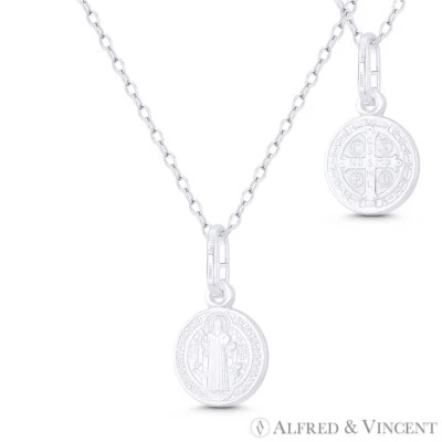 St. Benedict of Nursia & Cross 925 Sterling Silver Reversible 10mm Medal Pendant - Image 1 of 3