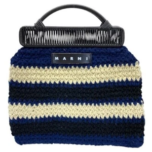 Marni Handtasche Tragetasche Weiß Blau PVC Leder Logo Streifen Damen Used F/S - Bild 1 von 8