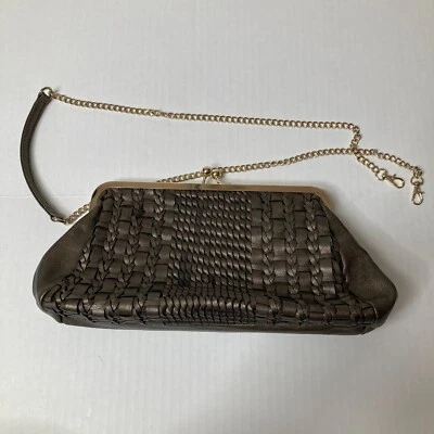 Cartera Big Buddha Bronce Cuero Tejido Bloqueo de Beso con Correa de Cadena Desmontable Foto 1 de 4