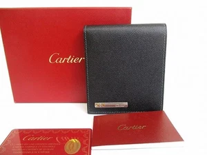 Cartier Santos De Grain Leather Bifold Billfold Compact Wallet Men'S Black Used - Picture 1 of 10