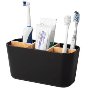 Toothbrush Holders for Bathrooms, Bamboo Tooth Brush Holder with 5 Slots Bath... - Picture 1 of 5