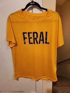 F E R A L T-Shirt Yellow XL but Not Really It's A Large - Picture 1 of 3