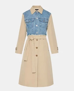 New Steve Madden Soraya Trench Coat Denim Khaki - Size S - Picture 1 of 8