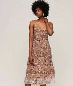 Superdry Bedrucktes Cami-Midikleid mit Knopfleiste Größe Blumen Rosa US8 EU40 Boho Schlitze - Bild 1 von 21
