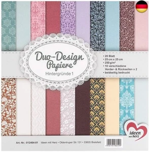 Ideen mit Herz Duo-Design-Papiere | Block mit 20 Blatt Bastelpapier | 25 x 25 - Bild 1 von 5