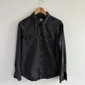 Levis Shirt Mens Medium Black Denim Western Long Sleeve Popper Cowboy Standard - Picture 1 of 14