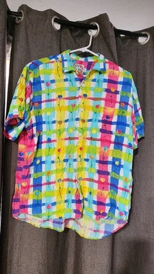 Jams World Vintage Men's Size Medium Neon Colorful Flowers Button Front Shirt  - Image 1 of 4