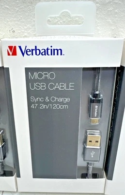Verbatim Premium Cable Micro-USB to USB A Charge/Sync Cable🔥Braided Black🔥NEW - Image 1 of 4