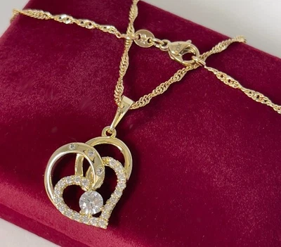 Luxus Halskette Herz Anhänger Zirkonia 585er Gelbgold 14K vergoldet 45 cm Damen - Bild 1 von 4