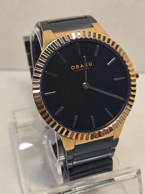 Obaku-Denmark LINJE- BAHAMA, 40 x 46 Rose Gold, with Black Dial w/ Blue Bracelt - Image 1 of 4