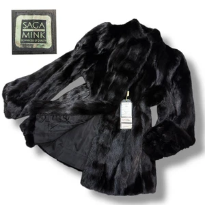 Chaqueta Abrigo SAGA MINK Piel Real Negra Plata Etiqueta Grama Visón Talla 15 Japón - Imagen 1 de 9