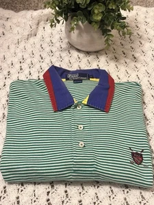 Vintage Polo Ralph Lauren Golf Crest Striped Polo Shirt Mens Size XL - Picture 1 of 11
