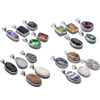 Pendente In Pietre Preziose Miste Gioielli Hippie Naturale Placcato Argento. - Immagine 1 di 3