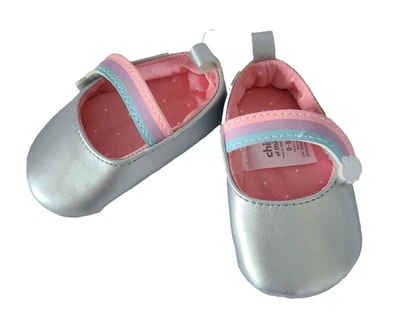 CARTERS CHILD OF MINE Girls Mary Jane Shoes SIZE 0-3 Months Silver Rainbow - Image 1 of 4