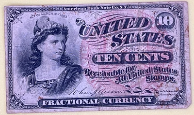 US 10 Cents, Fractional Currency, Fr 1257, Forth Issue, 1869-1875, A. Spinner - Image 1 of 4