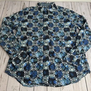 Robert Graham Long Sleeve Button Down Shirt Mens Large Skull Floral Blue Black - Picture 1 of 8