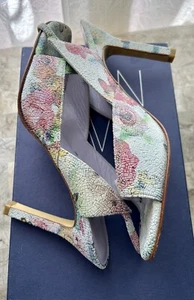 Chales Jourdan Leather/ Suede High Heel Sandals  Pastel Print Size  Slingback 8C - Picture 1 of 9