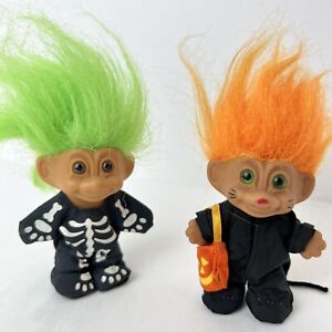 Lot of 2 Russ 3.5" Halloween Troll Dolls Skelton & Mouse Costume Trick or Treat