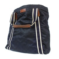 GUCCI Original GG Web Stripe Hand Bag Navy Nylon Canvas Vintage Auth #P437 W
