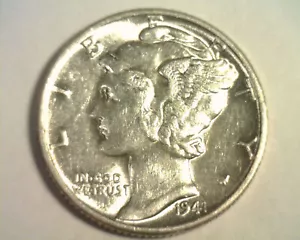 Mercury Dime 1941 elección sobre ch. sin circular AU BONITA MONEDA ORIGINAL 99c ENVÍO - Imagen 1 de 2
