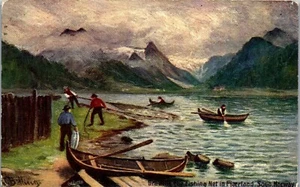 Vintage Tuck's Postcard Wide World Fishing Net in Fjaerland Sogn Norway # 7744 - Picture 1 of 3