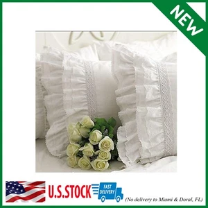 Shabby Vintage White Embroidery Lace & Ruffle Matching Pillowcase Pillow Sham - Picture 1 of 2