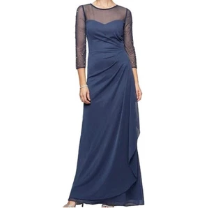 Alex Evenings Womens 10 Wedgewood Blue Illusion Trim Embellished Dress NWT BZ65 - Picture 1 of 7
