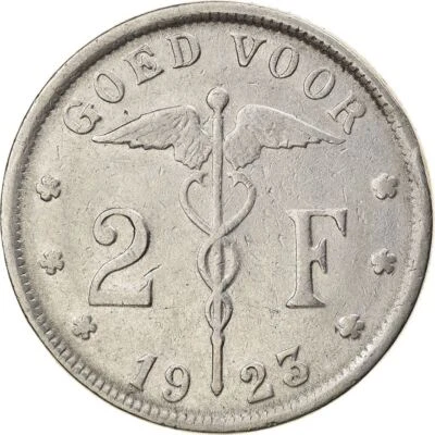 Belgian 2 Francs Coin | Albert I Belgie | Libertine | Caduceus | 1923 - 1930 - Image 1 of 4