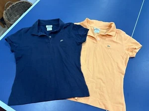 LACOSTE "ALLIGATOR" 2 KIDS POLO SHIRTS IN BLUE + PEACH KIDS M (EU38) GREAT COND - Picture 1 of 6