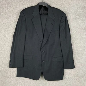 Stafford Hartmarx Dark Gray 2 Piece Suit 46R Wool Single Breasted 2 Button Notch - Picture 1 of 23