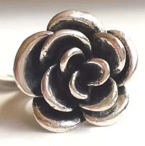 Silver Chunky Rose Cocktail Ring Size 6 Statement Flower Vintage Style Plated - Picture 1 of 12