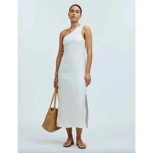 Vestido Madewell Midi Un Hombro Talla 2 Mezcla de Lino Blanco Faro Nuevo con Etiquetas - Imagen 1 de 14