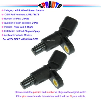 Set 2 ABS Wheel Speed Sensor Rear LH RH For Audi TT VW Beetle Golf Jetta SEAT LE - Image 1 of 4
