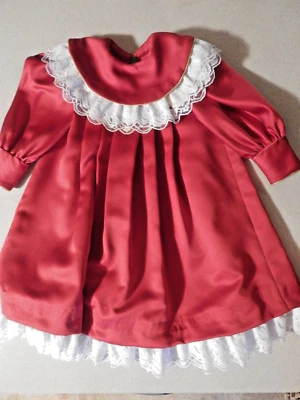 VESTIDO DE NAVIDAD VINTAGE HECHO A MANO PARA NIÑAS ROJO TERCIOPELO CUELLO BABERO TALLA 6 Foto 1 de 4
