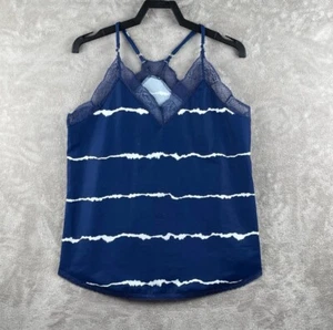 Women's V-Neck Lace Panel Spaghetti Straps Cami Top Blue & White Size Large - Picture 1 of 7