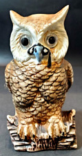 Vintage 7 1/4" Brown Ceramic Wise Owl Candle Holder Votive Tea Light Lantern