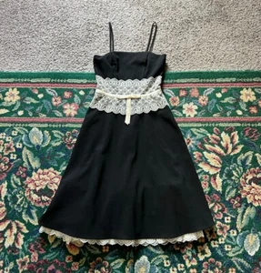 Vintage Y2K 2000s Formal Dress Sz 5 Black Lace Fit Flare Strappy Fairy Goth Prom - Picture 1 of 5