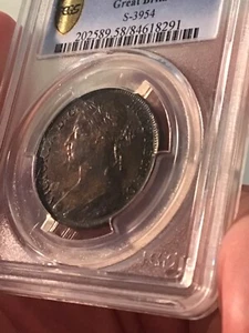 Gorgeous 1890 Great Britain PCGS AU-58 1D World Coin! Chocolate Brown Toning! - Picture 1 of 6