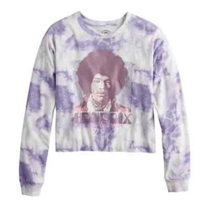Juniors' Jimi Hendrix Purple Tie Dye Long Sleeved Cropped T Shirt NWT - Picture 1 of 2